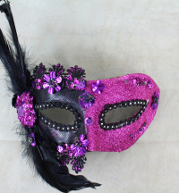 3 x two Tone Mask With Gems And Coque Feathers