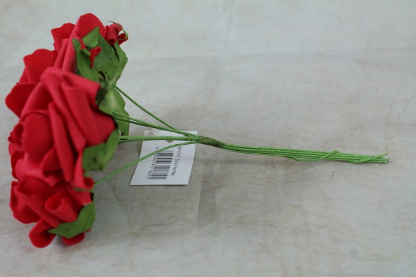 side view of the red foam rose bunch