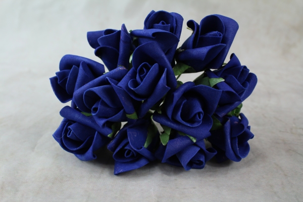 Front View Of The Navy Curled Foam Rose Bunch