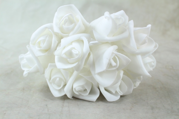 White Curled Foam Rose With No Foliage And White Stems