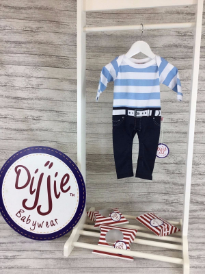 Blue & White Striped Baby Romper Suit