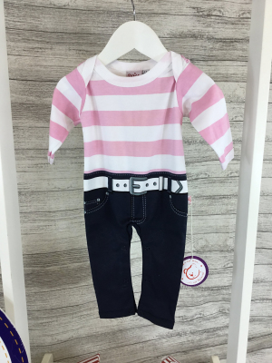 Pink & White Striped Baby Romper Suit
