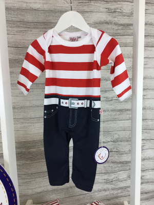 Red & White Striped Baby Romper Suit