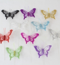 60 x 8cm Sheer Wing Glitter Decorated Butterflies on Wire 
