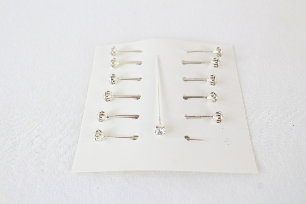12 Packets of 12 4mm Rhinestone Pins On Card  2 Colours