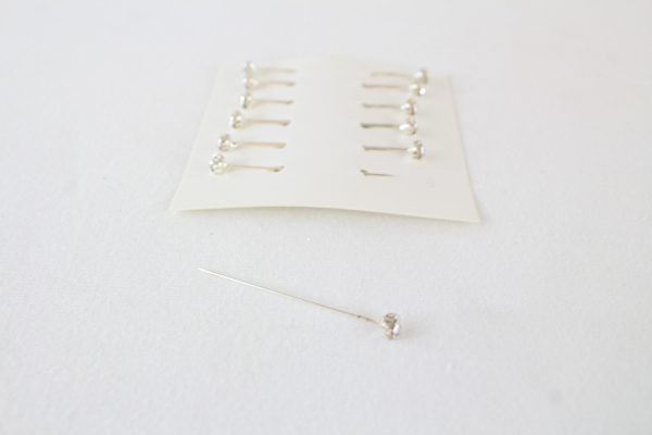 12 Packets of 12 4mm Rhinestone Pins On Card  2 Colours