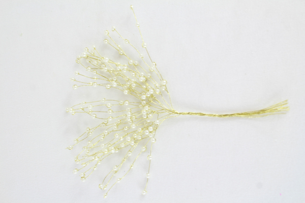 Pearl Beaded Wired Spray With 5 4mm Pearls Balls On A Stem x 12 Ivory/Gold