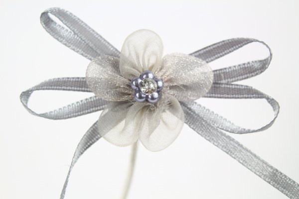 Our stunning silver ribbon bow with chiffon bow