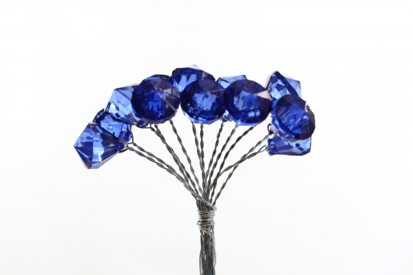 Our Royal Blue acrylic crystal beads with 12 heads on wire stems.